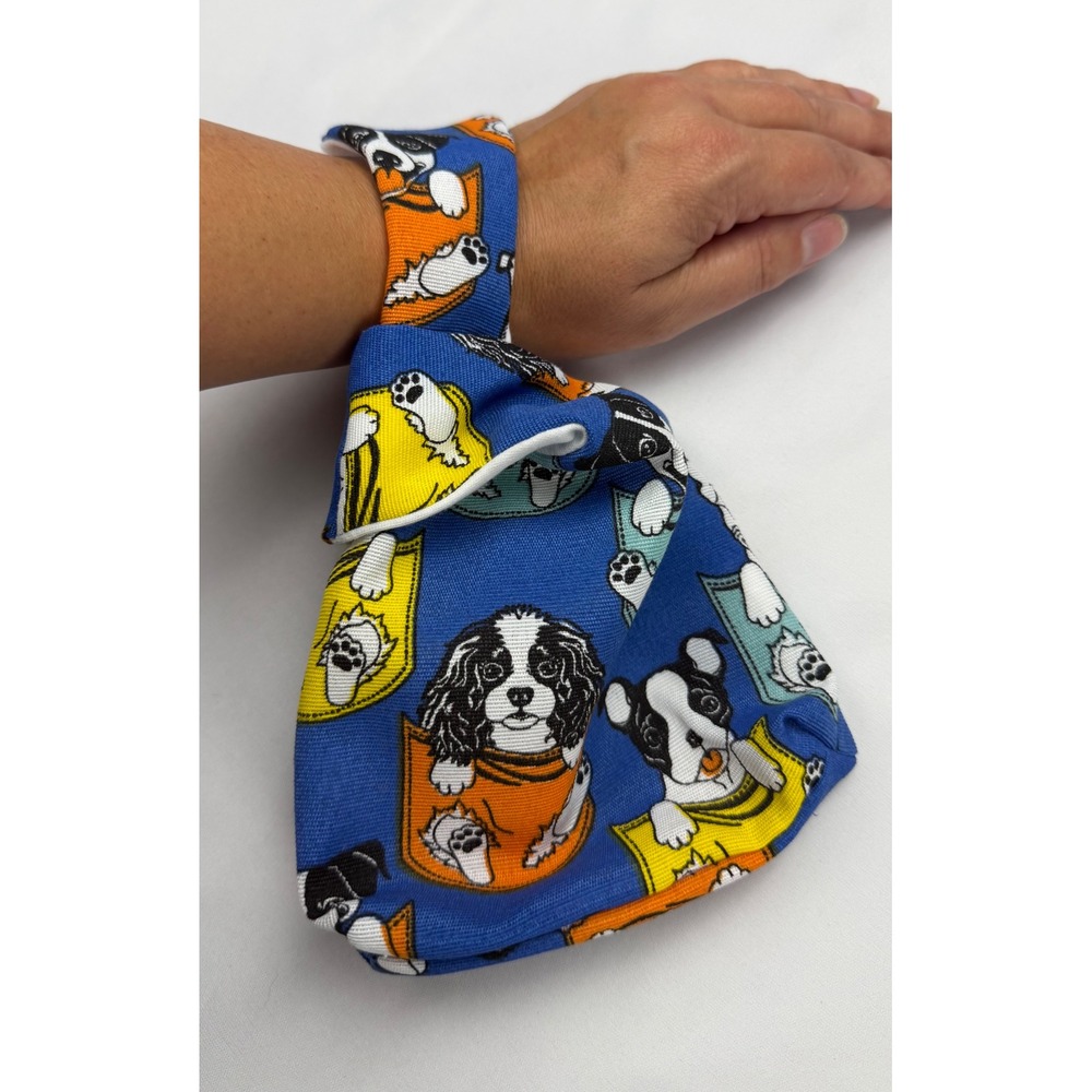 Blue Dog Pocket Print Japanese Knot Bag Waste Bag Holder Wristlet Dog Lover Gift